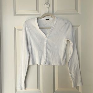 Brandy Melville White Crop Button Down Long Sleeve Top